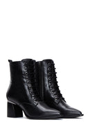 Women's Black Zippered Thick Heeled Leather Boots | Derimod