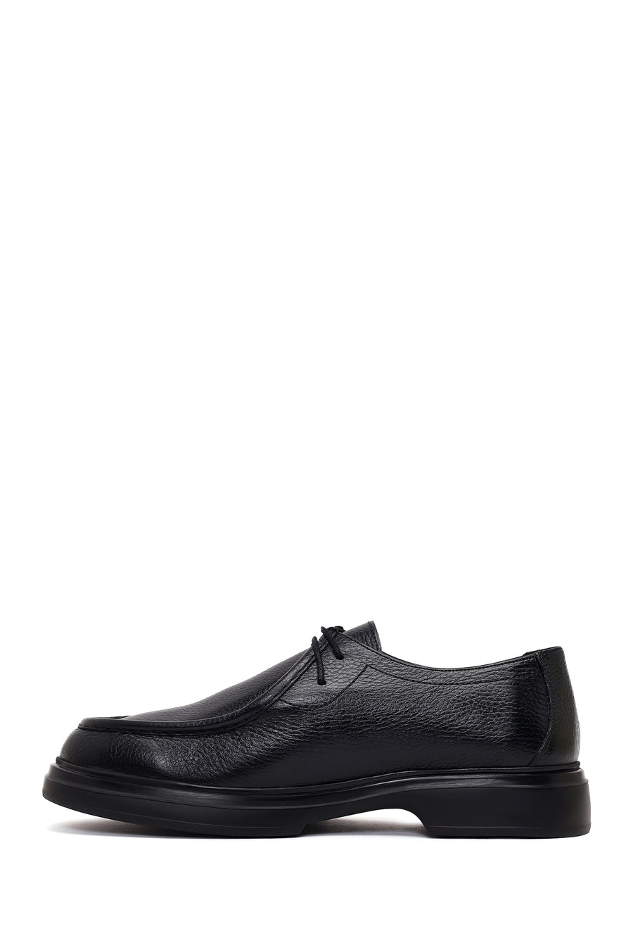 Male Black Lace-Up Thick-Soled Leather Casual Shoes