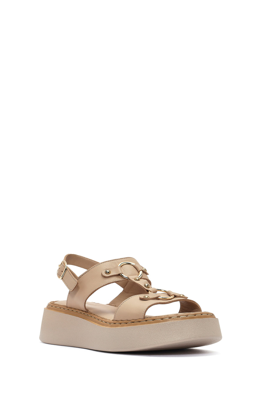 Women's Cream Ankle Buckle Thick Soled Leather Comfort Sandals