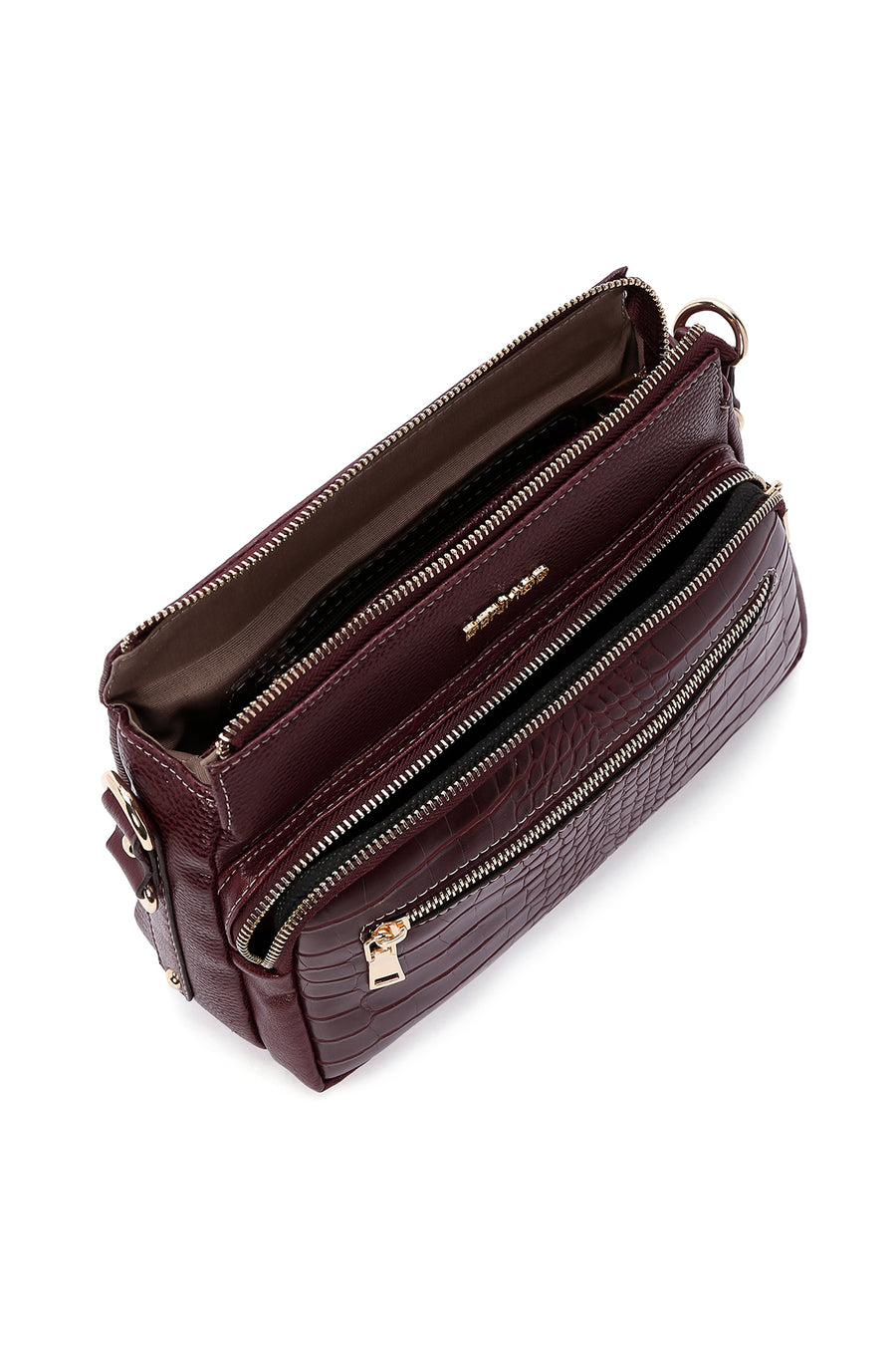 Women's Claret Red Long Strap Crocodile Crossbody Bag