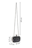 Women's Black Leopard Patterned Long Chain Strap Mini Box Evening Bag | Derimod