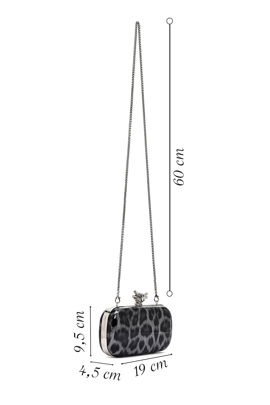 Women's Black Leopard Patterned Long Chain Strap Mini Box Evening Bag