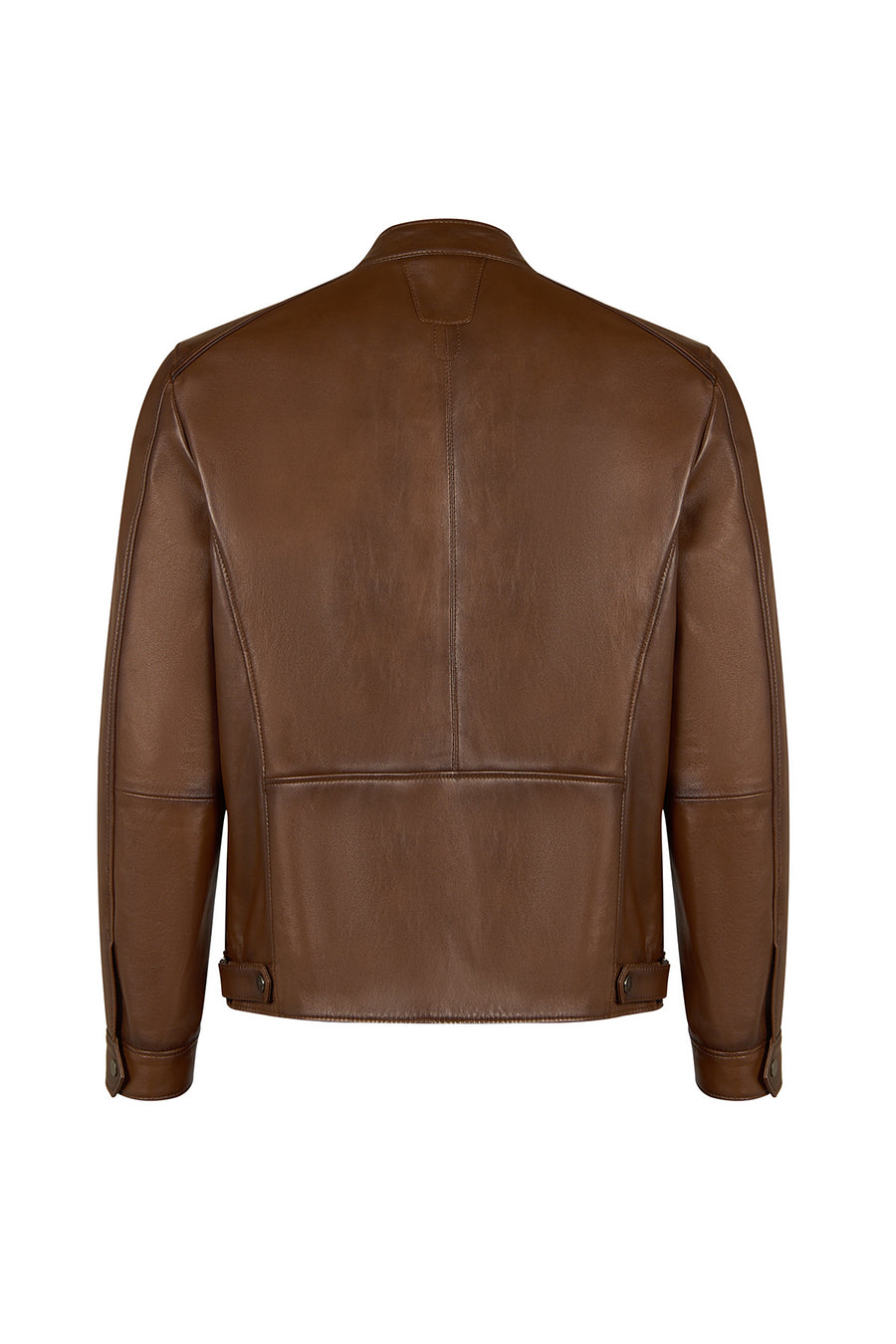 Christ Male Brown Mandarin Collar Leather Jacket