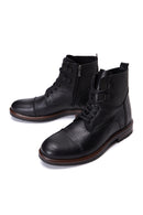 Men's Black Leather Zippered Boots | Derimod
