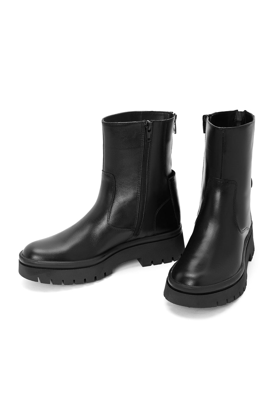 Women's Black Zippered Leather Boots