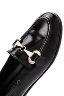 Women's Black Buckle Detailed Leather Masculine Loafer | Derimod