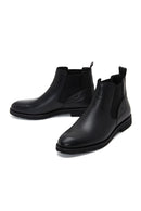 Men's Black Leather Chelsea Flat Boots | Derimod