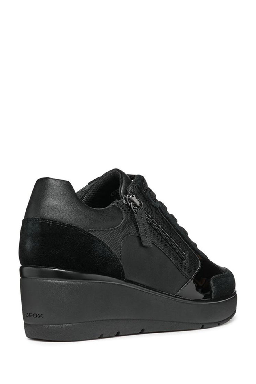 Geox Women's Black Wedge Heel Lace-Up Casual Sneakers