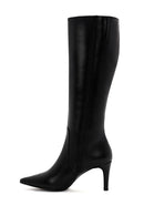 Women's Black Zippered Thin Heeled Leather Boots | Derimod