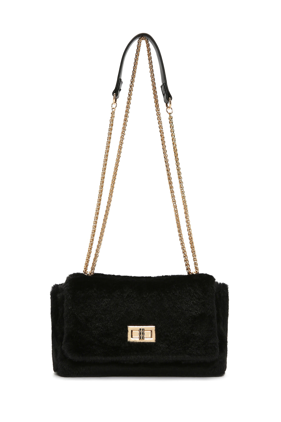 Women's Black Long Strap Plush Crossbody Bag