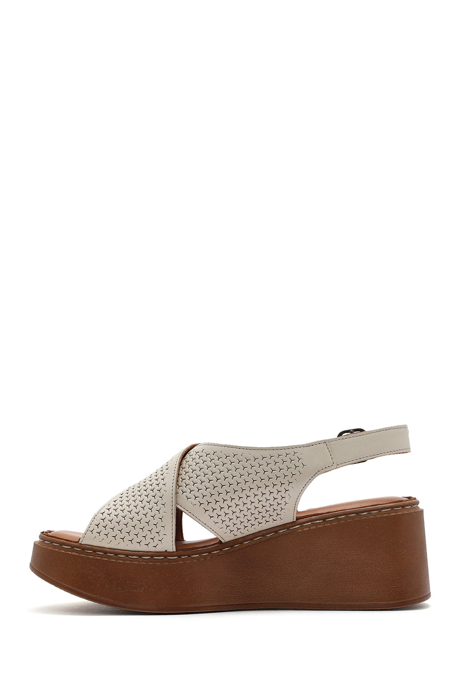 Women's Cream-Colored Ankle Buckle Platform Leather Comfort Sandals