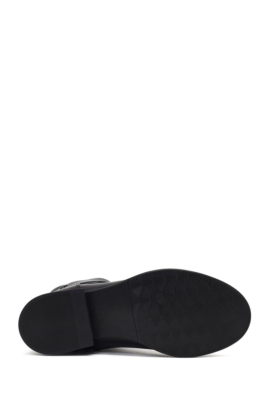 Woman Black Zip Closure Buckled Leather Boots