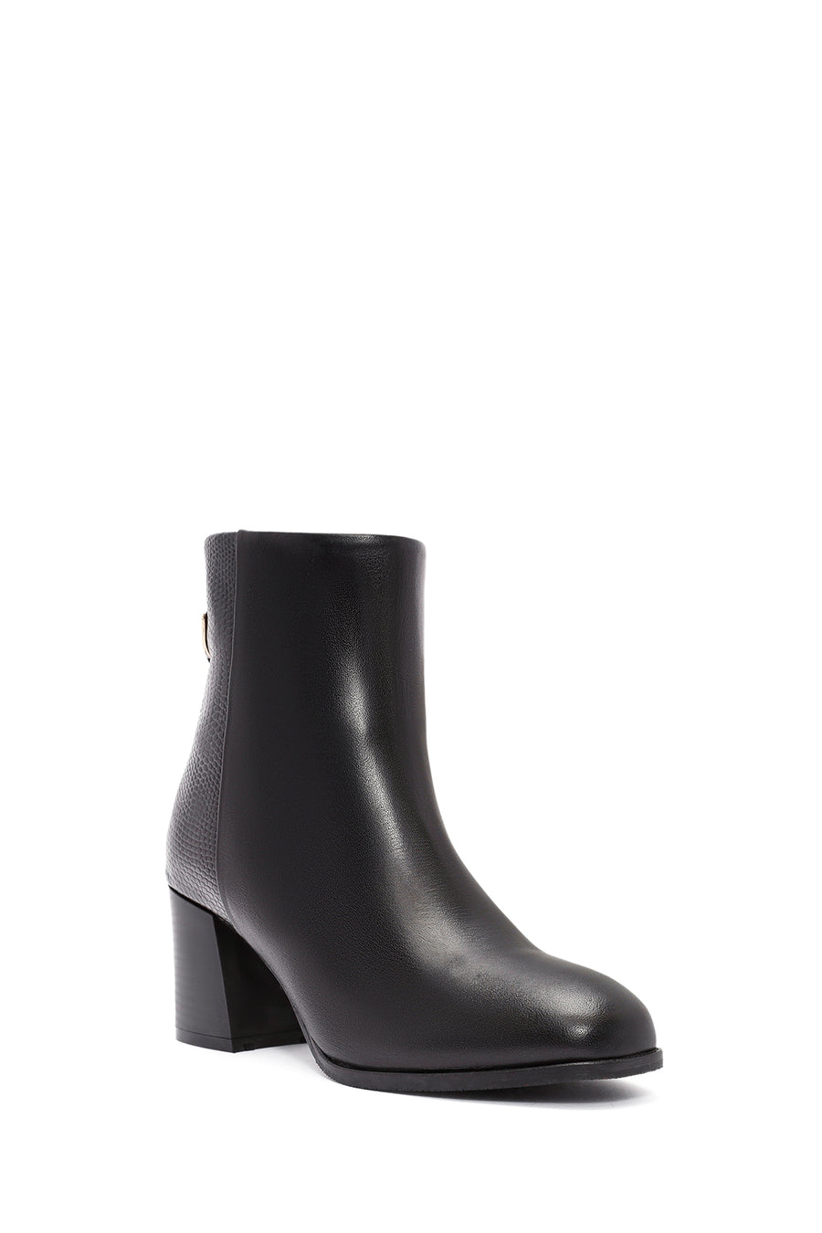 Women's Black Zippered Thick Heeled Leather Boots