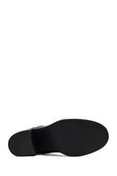 Women's Black Buckle Detailed Zippered Thick Heeled Leather Boots | Derimod