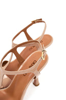 Women's Beige Ankle Buckle High Heel Patent Leather Sandals | Derimod
