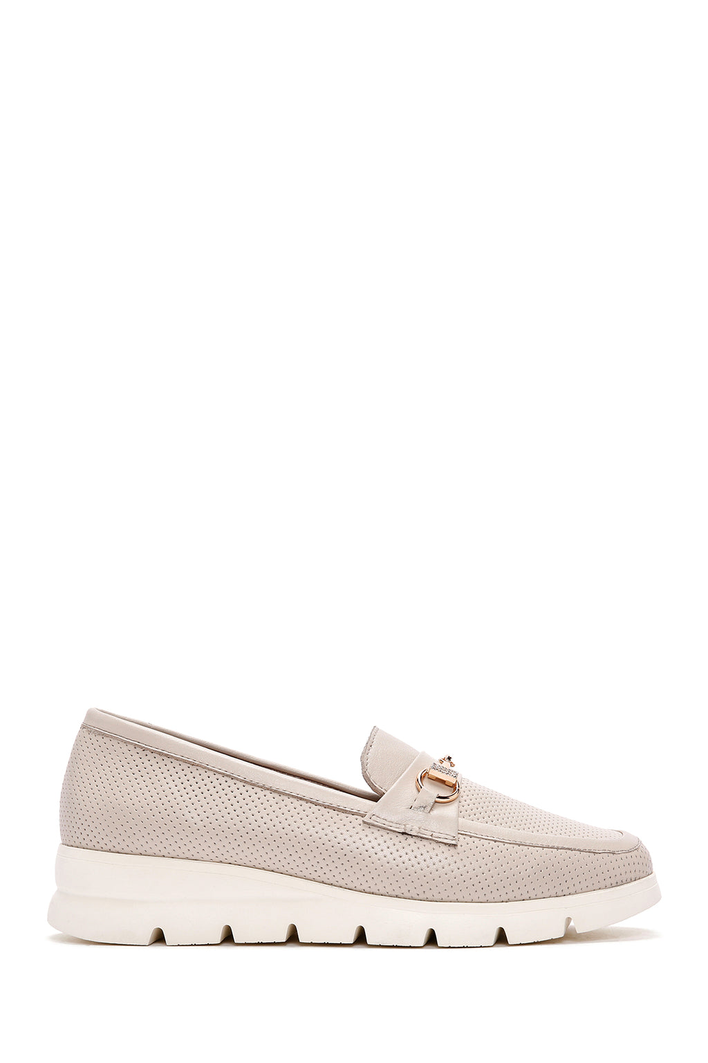Kadın Krem Tokalı Deri Comfort Loafer