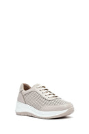 Women's Cream Lace-Up Thick-Sole Leather Sneakers | Derimod