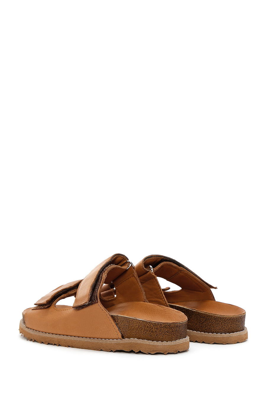 Women's Tan Leather Thick Soled Comfort Slippers