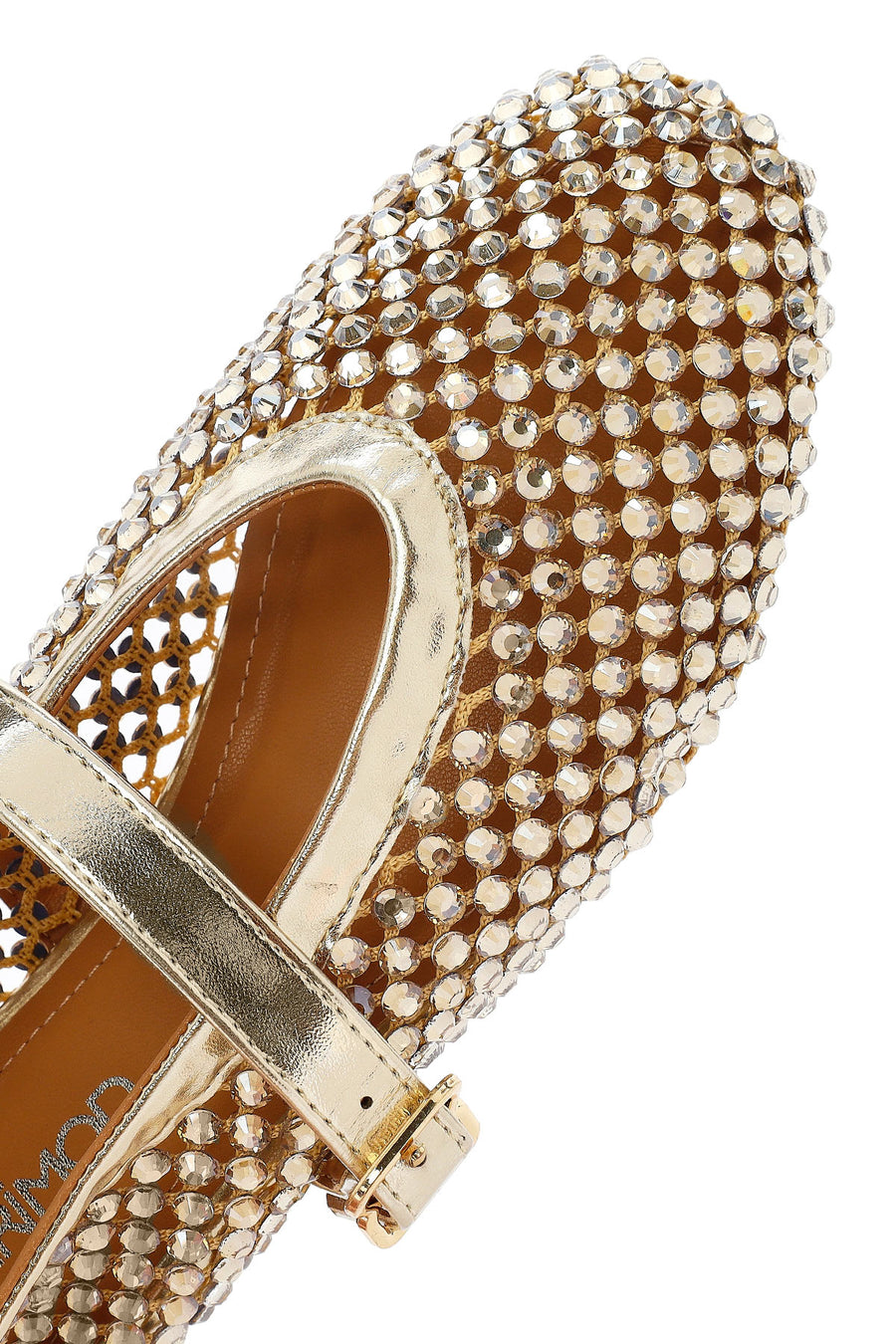 Women's Gold Mesh Stone-Studded Ballet Flats