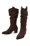 Woman Brown Zip Closure Chunky Heeled Suede Cowboy Boots | Derimod