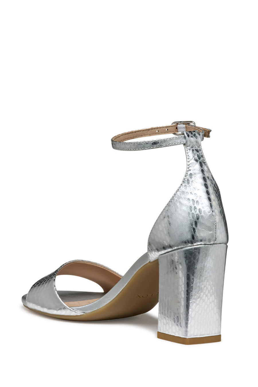 Geox Women Silver New Eraklia 80 Ankle Buckle Thick Heeled Metallic Leather Shoe