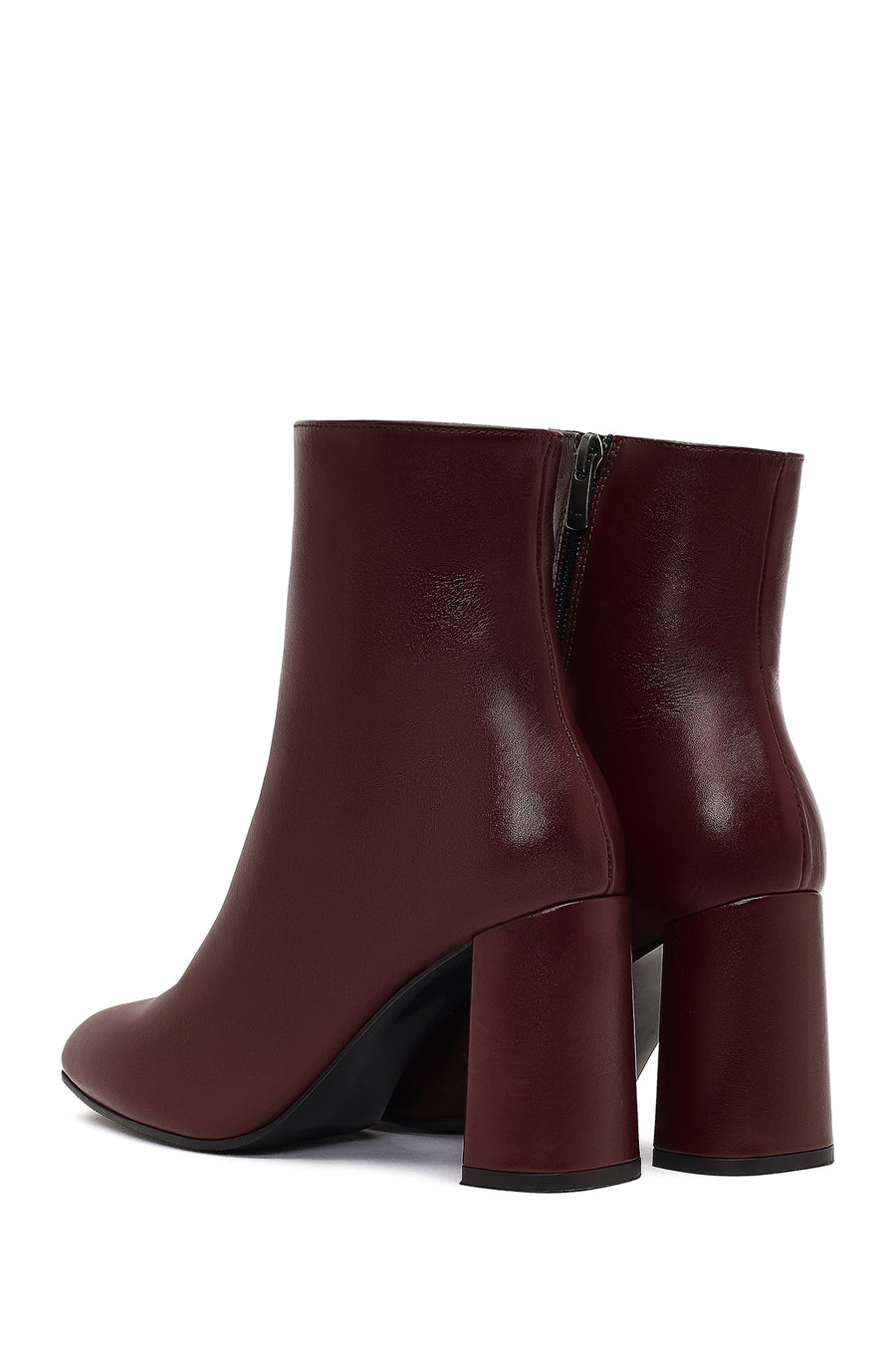 Women's Burgundy Zippered Thick High Heel Leather Boot