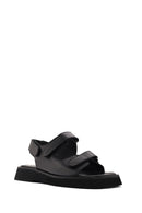 Women's Black Strappy Leather Sandals | Derimod