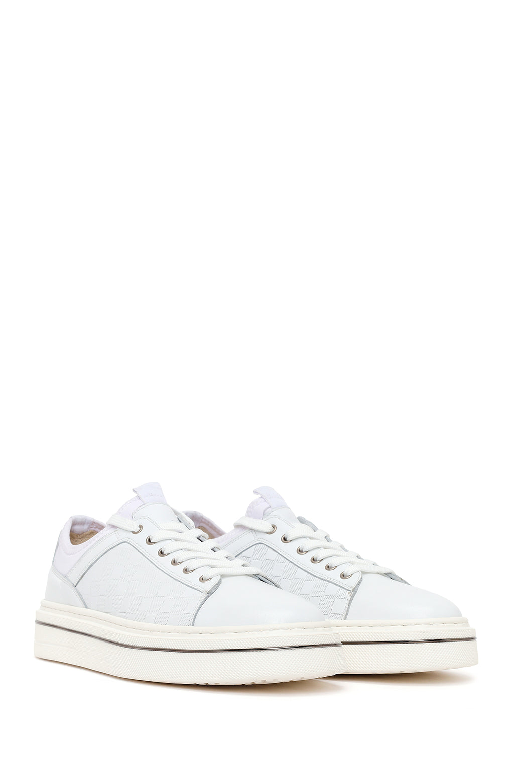 Erkek Beyaz Bağcıklı Deri Sneaker