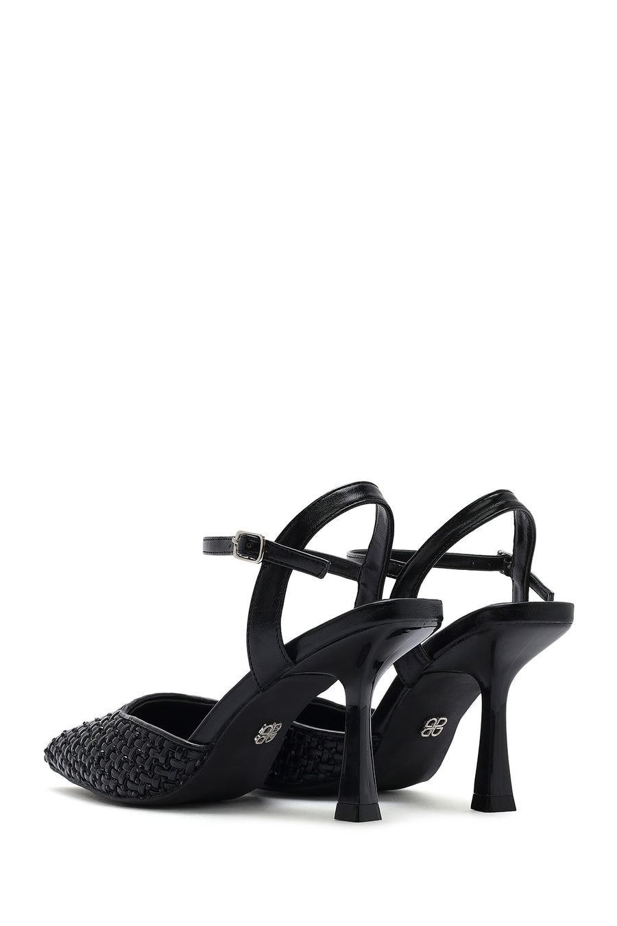Women's Black Ankle Buckle Braided Thin Heeled Shoes