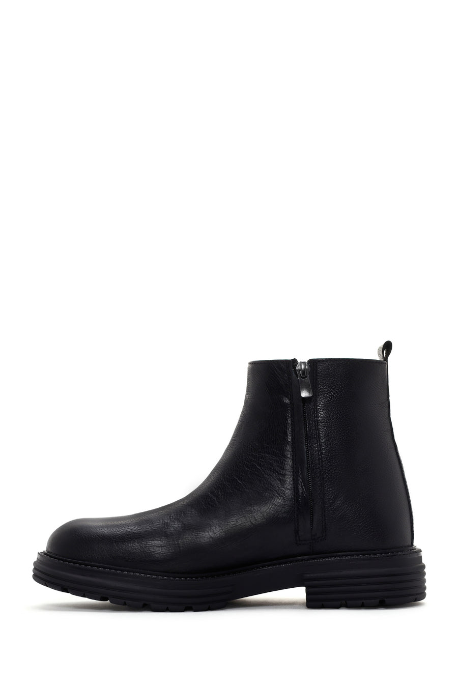 Men's Black Zippered Leather Casual Boots