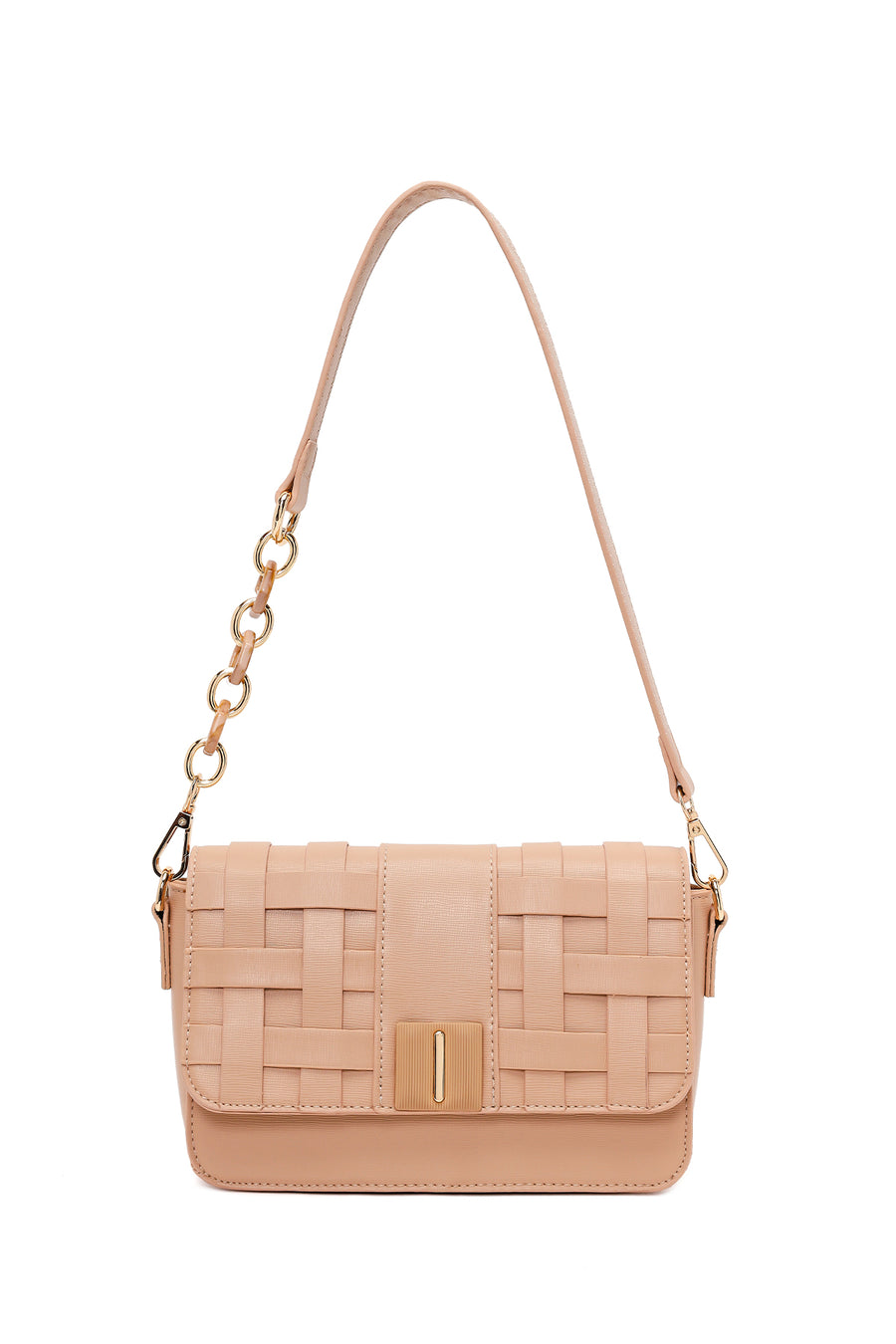 Woman Beige Long-Strap Knitted Crossbody Bag