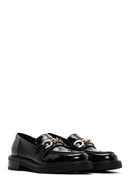 Women's Black Chain Detailed Leather Masculine Loafer | Derimod
