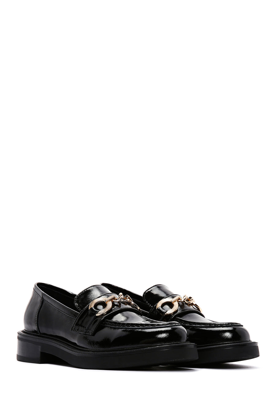 Women's Black Chain Detailed Leather Masculine Loafer