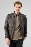 Morant Erkek Kahverengi Vintage Slim-Fit Deri Ceket | Derimod
