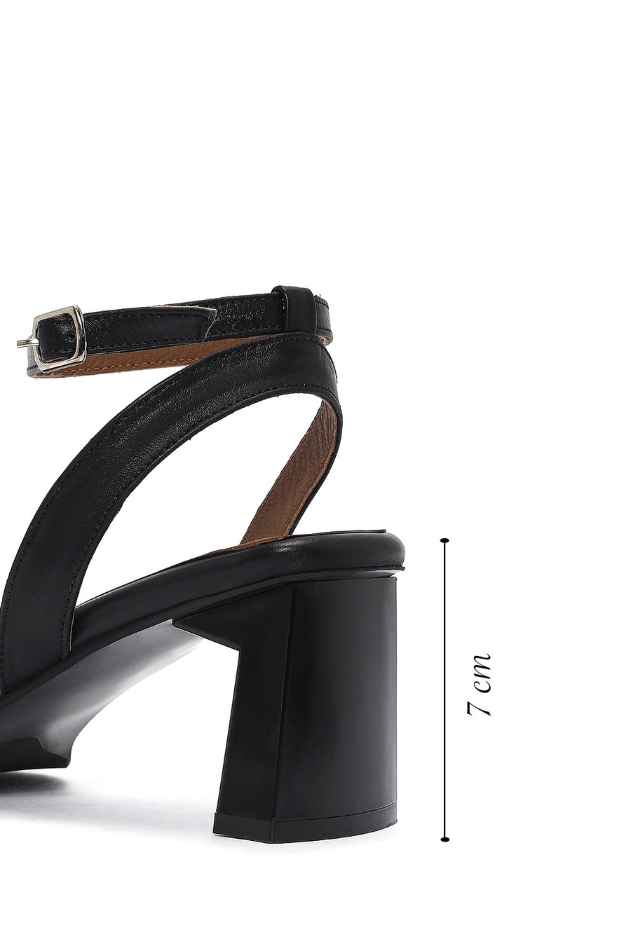 Women's Black Ankle Buckle Thick Heel Leather Sandals
