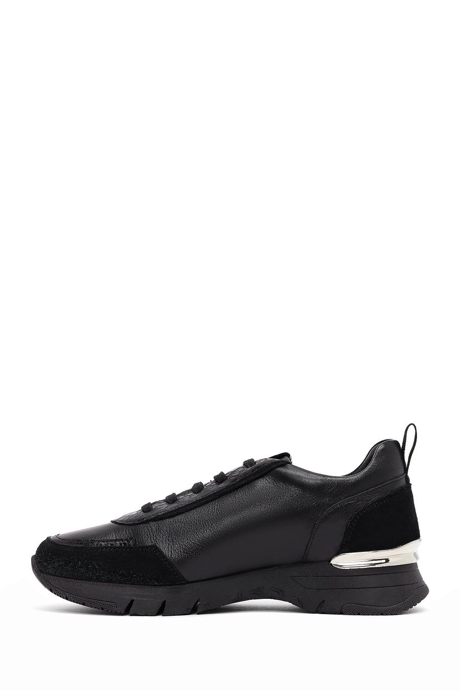 Kadın Siyah Bağcıklı Deri Sneaker