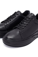 Men's Black Lace-Up Thick Sole Leather Sneakers | Derimod