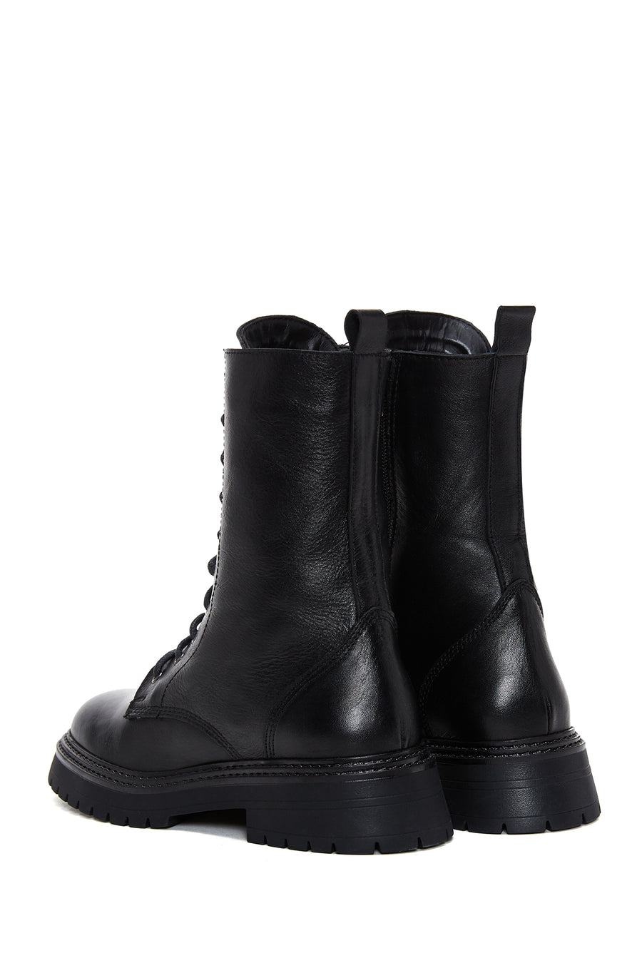 Woman Black Zippered Leather Postal Boots