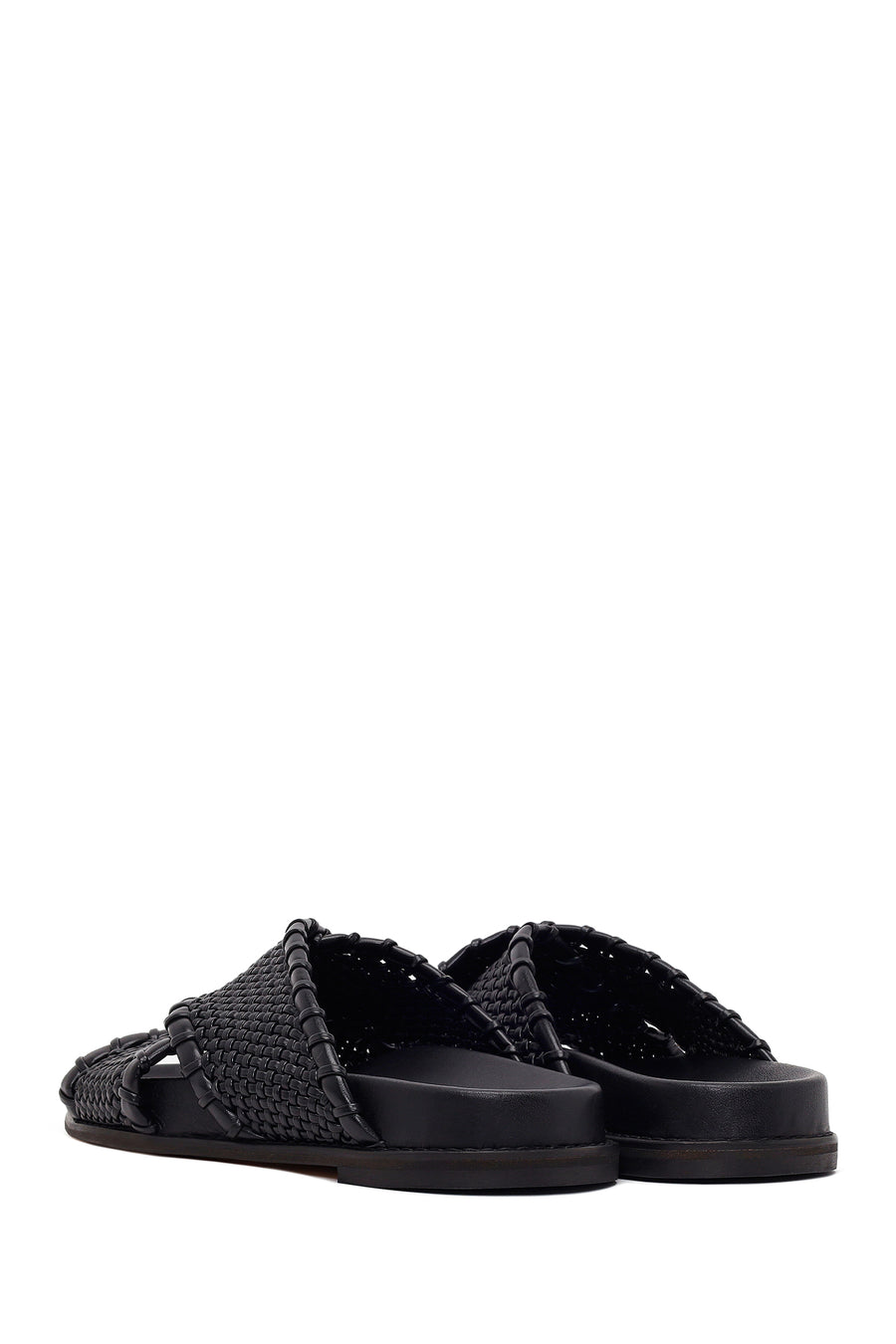 Woman Black Knitted Patterned Leather Slipper