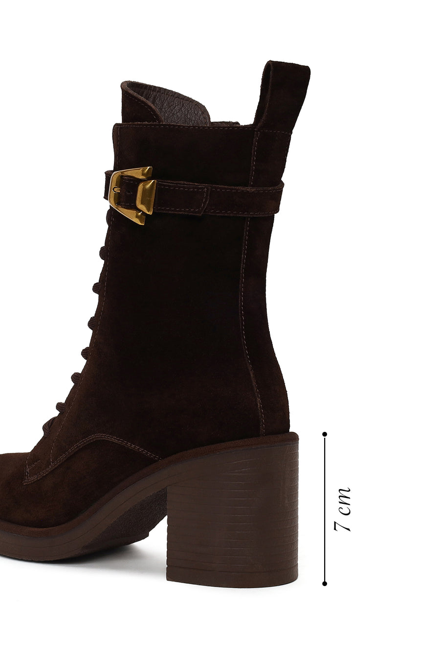 Woman Brown Zip Closure Chunky Heeled Suede Combat Boots