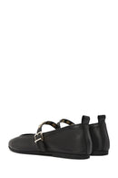 Women's Black Buckle Leather Ballerinas | Derimod
