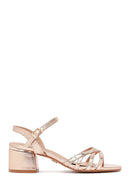 Women's Pink Metallic Chunky Heel Sandals with Ankle Buckle | Derimod