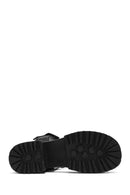 Women's Black Ankle Strap Thick-Sole Leather Sandals | Derimod
