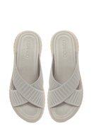 Woman Grey Thick-Soled Fabric Comfort Slippers | Derimod