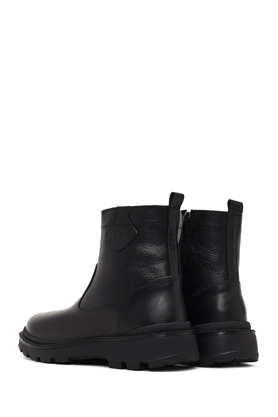 Men's Black Zippered Leather Casual Boot