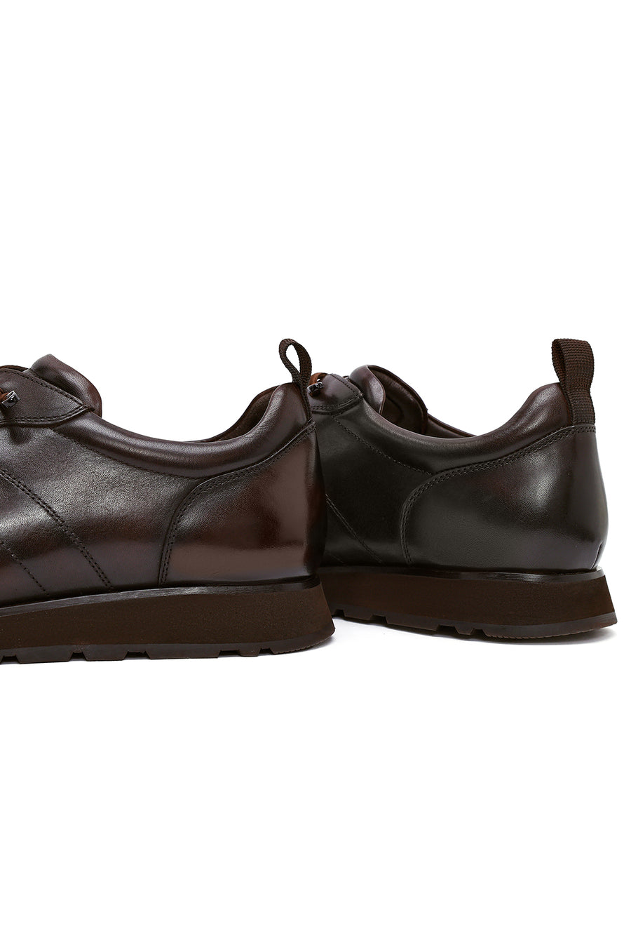 Erkek Kahverengi Bağcıklı Deri Casual Sneaker