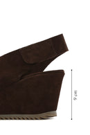 Women's Brown Back Strap Wedge Heel Suede Leather Sandals | Derimod