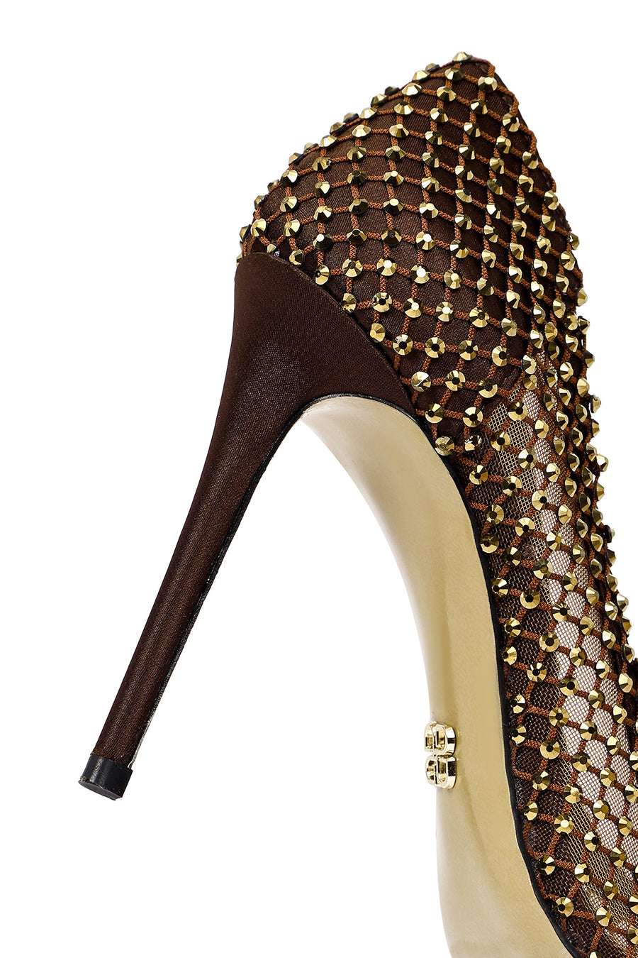 Women's Bronze Stone High Thin Heel Leather Stiletto