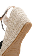 Women's Black Ankle Strap Wedge Heeled Espadrille | Derimod