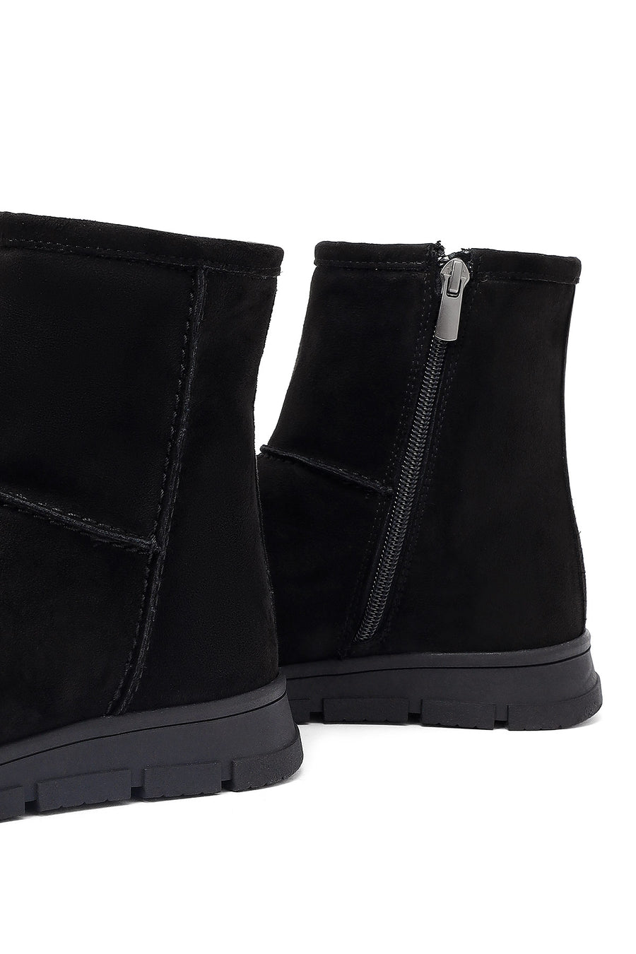 Women's Black Zippered Suede Teddy Boot